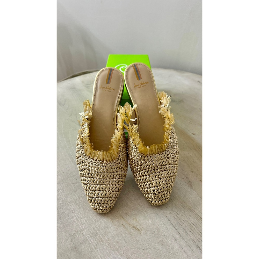 Sam Edelman Reeta Gold Raffia Woven Fringe Pointed Toe Mules 8.5 M 19627F290 - Picture 3 of 6